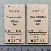 Oberentfelden - Kölliken / Suhr, 2 alte Bahnbillette, SBB