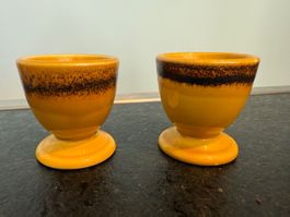2x Eierbecher Keramik – 70er Jahre Vintage – Orange/Braun