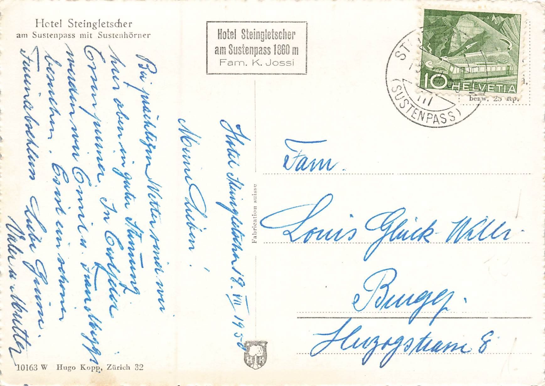 Ansichtskarten: Hotel Steingletscher am Sustenpass 1958 – Gebraucht aus Schwyz von Seffi56 1