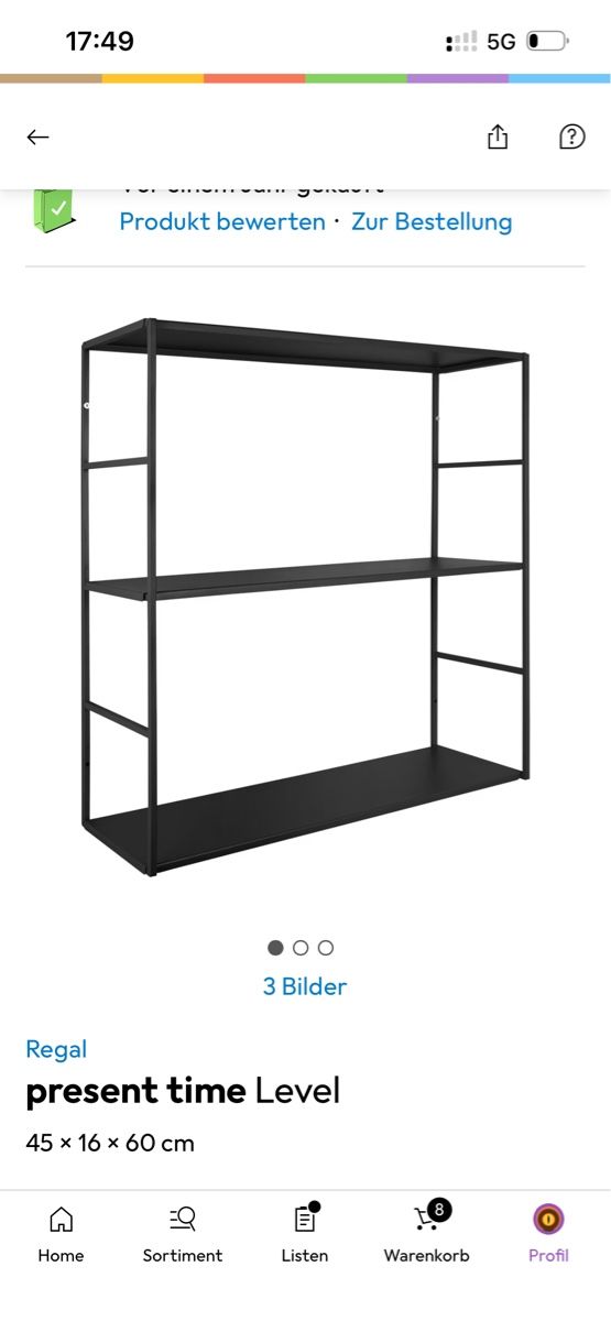 Regale: Regal present time Level 45x16x60 cm schwarz – Neu und originalverpackt aus Luzern von Fasel