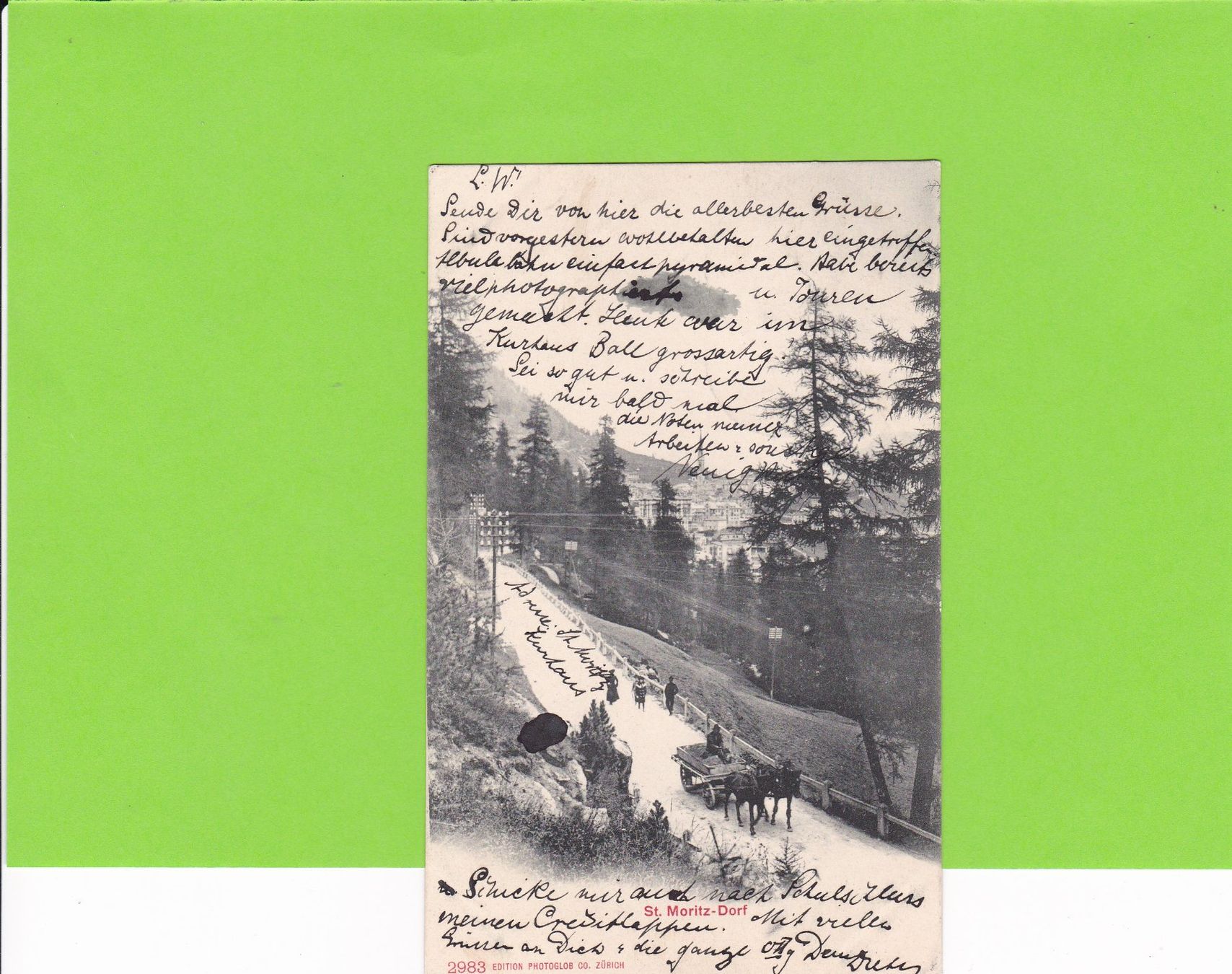 Cartoline postali: St. Moritz-Dorf, Pferdegespann – Usato da St. Peterzell venduto da neckertal