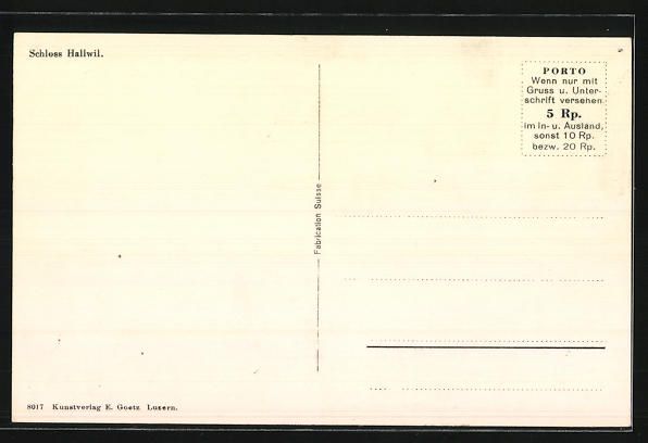 Cartoline postali: AK Hallwil, Schloss Hallwil – Usato da Berlin venduto da bartko-reher 1