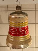 Antiker Anhänger, Glocke aus Glas, silberfarben, Gold + Pink