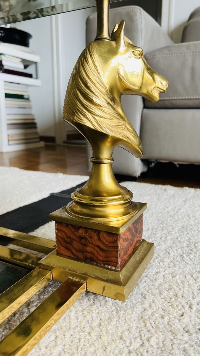 Tische: Table Basse Cheval en Bronze Doré de Maison Charles, 1970s – Gebraucht aus Nyon von stylevintage79 9