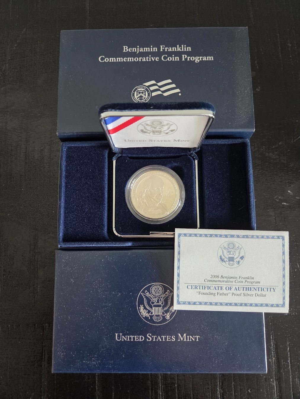 Tutti le monete: 2006 Benjamin Franklin "Founding Father" Proof Silver Dollar – Nuovo e nell'imballaggio originale da Basel venduto da Anghkorwatt 1