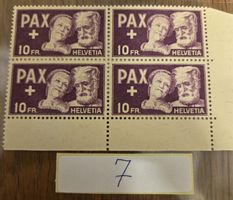 Briefmarken Helv. Schweiz PAX 10 Fr. Viererblock Postfrisch