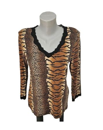 Leichter chicer Pullover Gr. M/L (XL) Animal Print Glitzer