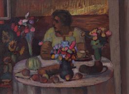 Eugen Niederer, Kaffeepause mit Früchten und Blumensträussen