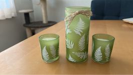 Set Glas Windlichter Farnmuster grün 3 Stk