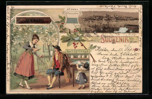 Cartoline postali: Litho Zug, Ortsansicht und Kakao, Suchar – Usato da Berlin venduto da bartko-reher