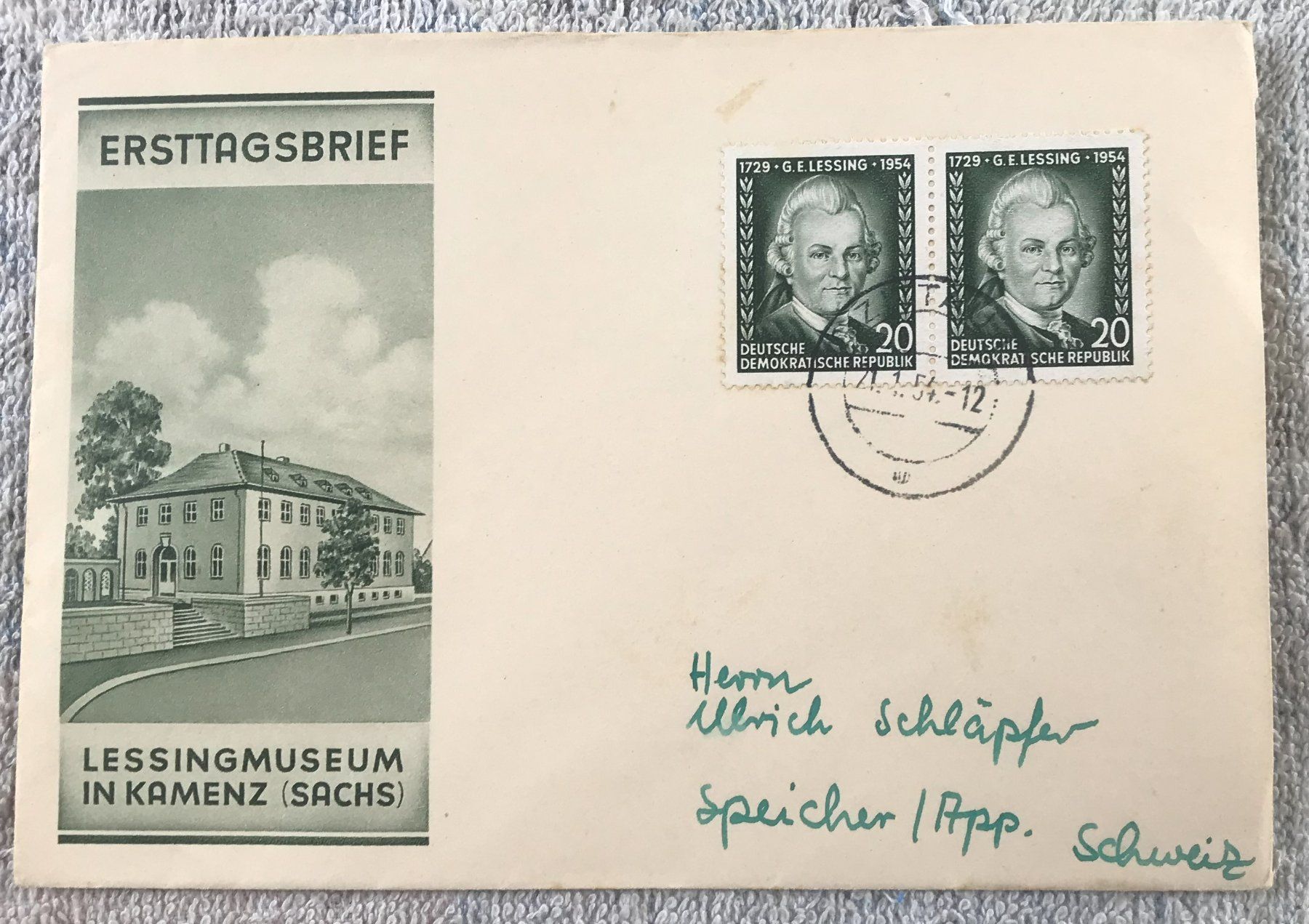Tutti i francobolli: ANTIKER BRIEFUMSCHLAG ERSTTAGSBRIEF LESSINGMUSEUM – Usato da Ostermundigen venduto da Kari1937