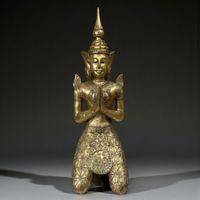 Thailändischer Tempelwächter Teppanom Holzfigur Blattgold