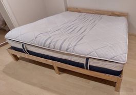Lit en bois massif, pin 200x200 cm + Matelas