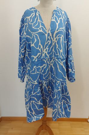 Sommerkleid mit Volant, blau/wess, Gr. L