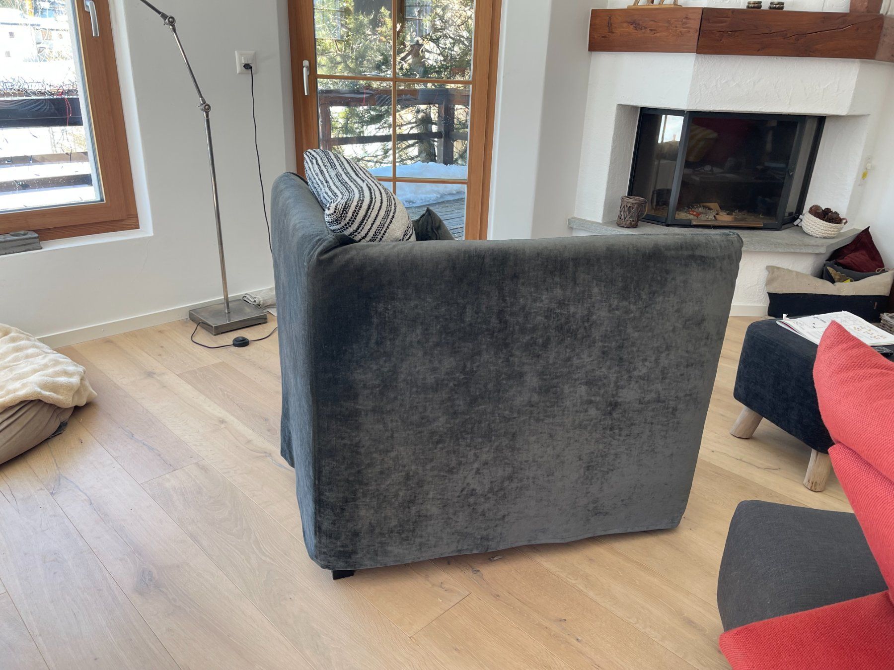 Sessel: Edles Ecksofa / Lounge Sofa, grau, sehr bequem, aus Velours – Gebraucht aus Maloja von sus_8qrb 1