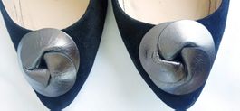 NAVYBOOT PUMPS 41 LEDER SCHWARZ SILBER VELOUR SCHUHE TOP