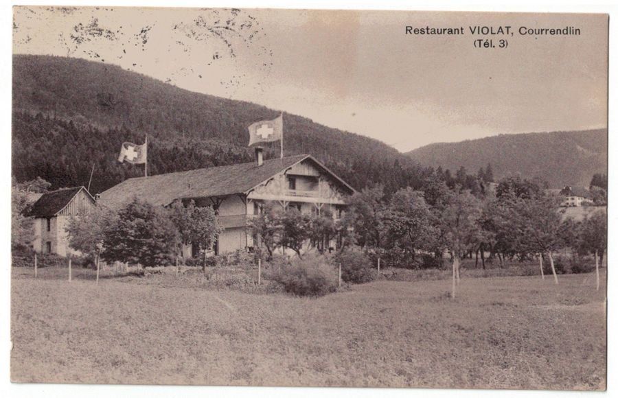 Cartoline postali: Courrendlin, Restaurant Violat, circulée 1922 – Usato da Frauenfeld venduto da POML
