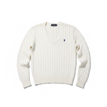 Pull en maille Torsadé Ralph Lauren Blanc Col V - M Femme 28