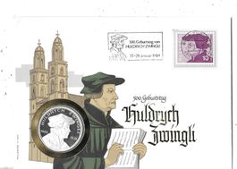 Numisbrief 500,Geburtstag Huldrych Zwingli 1984 Silber 999.9