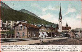 DAVOS-PLATZ Bahnhof mit Bahn, Dampflokomotive