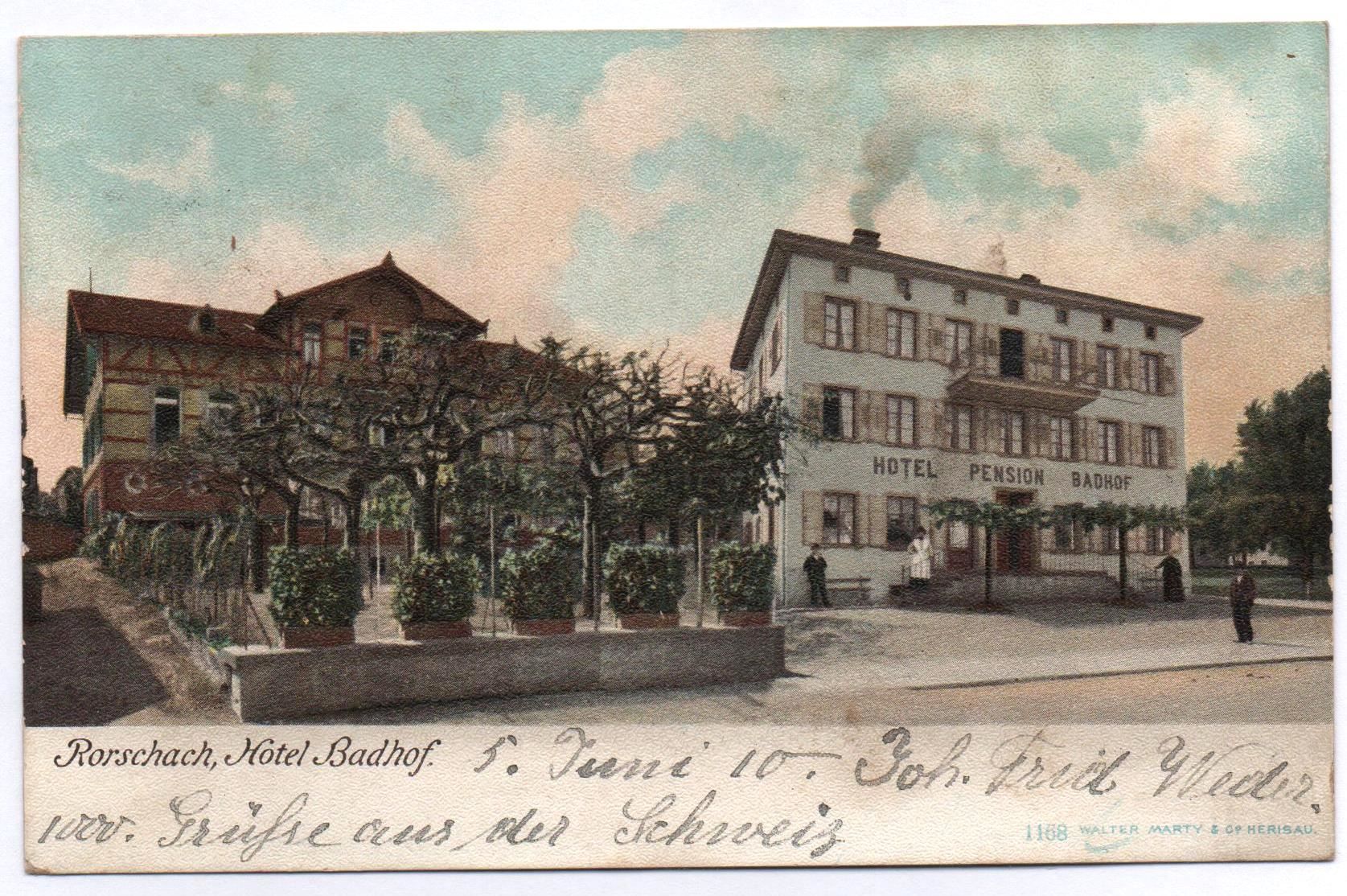 Cartoline postali: RORSCHACH Hotel Pension Badhof – Usato da Jona venduto da philajona