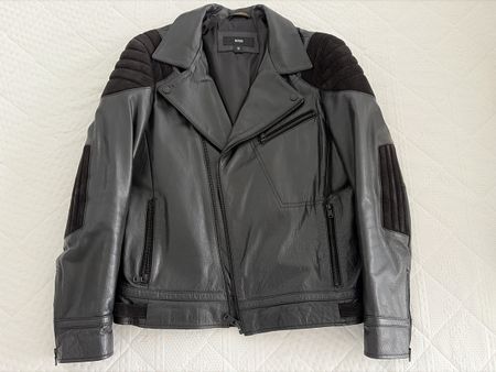 Veste en cuir Hugo Boss noir, taille 50, comme neuf.🔥 (50)