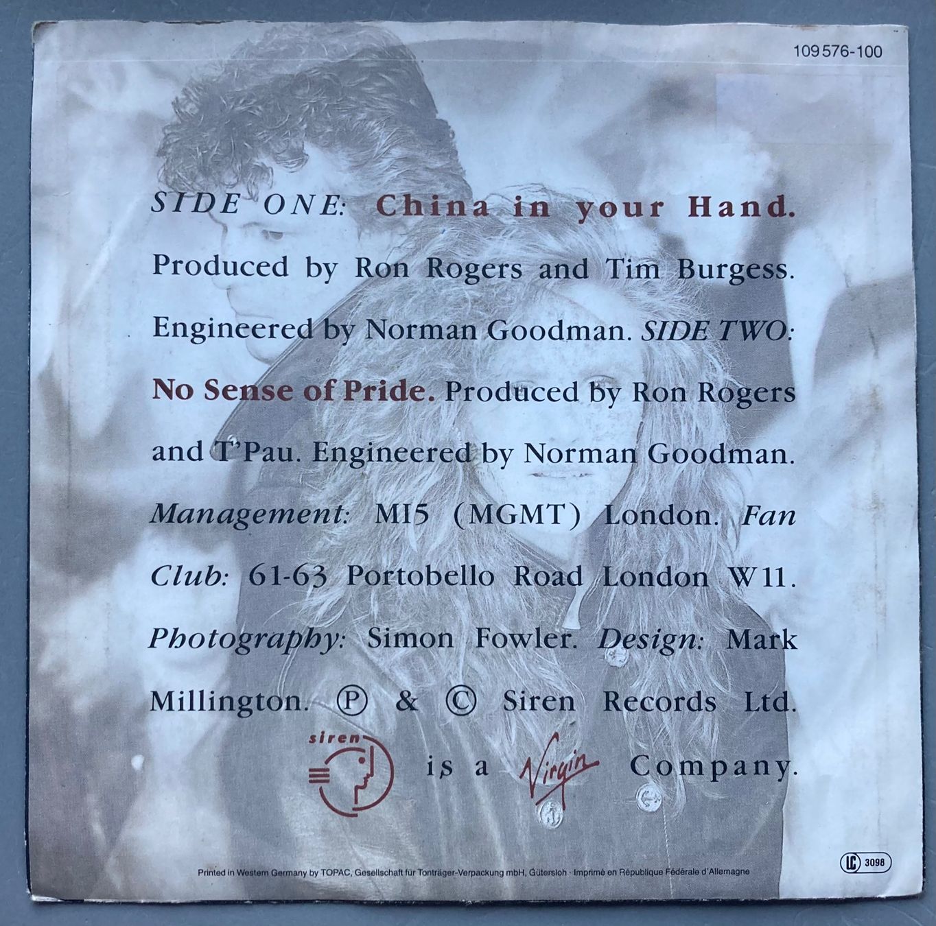 Dischi in vinile: T'PAU - CHINA IN YOUR HAND – Usato da Poliez-Pittet venduto da Newtown-Records 1