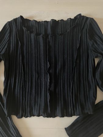 Schwarzes Langarm-Shirt, gerippt, Grösse S