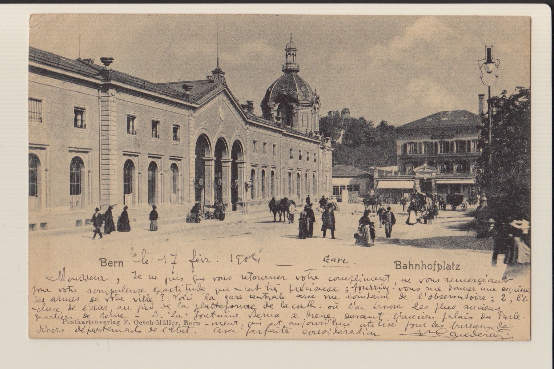 Cartoline postali: AK Bern - Bahnhofplatz - belebt - 17.02.1904 – Usato da Kirchberg BE venduto da Mgh