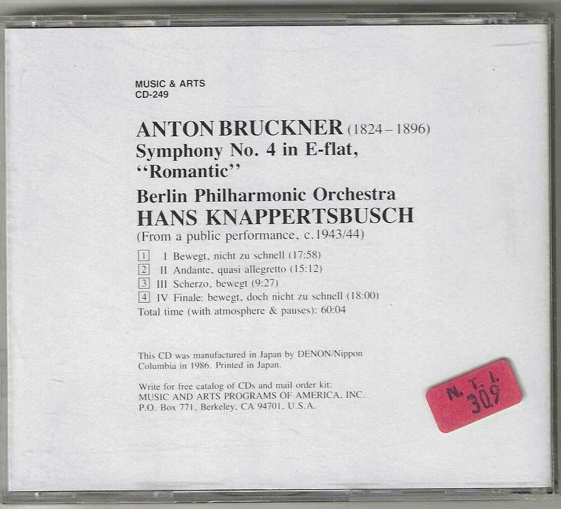 CDs: Bruckner / Knappertsbusch - Symphony N° 4 – Gebraucht aus Genève von CDLPBookS 1