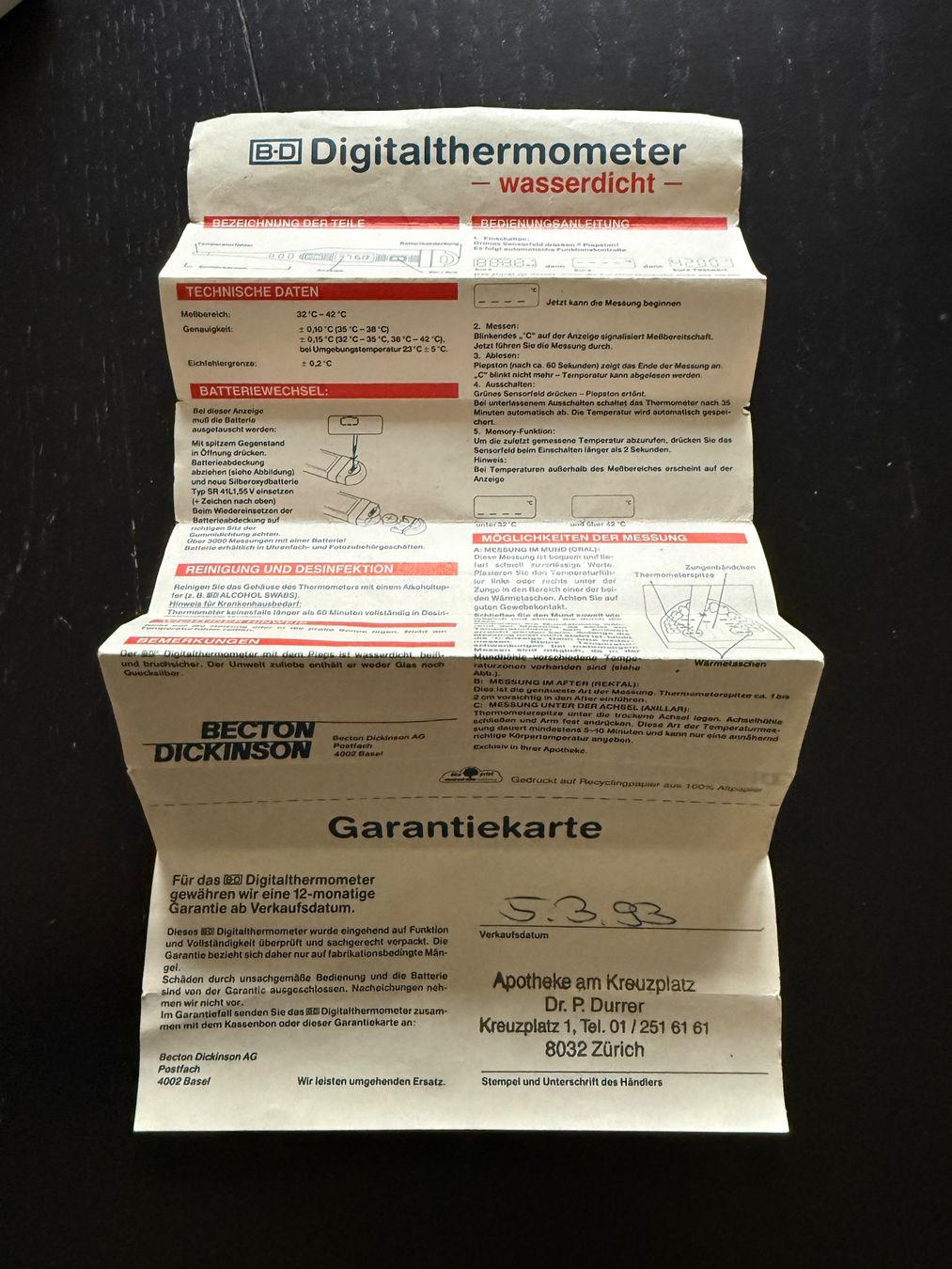Altro per la casa: BD Digital-Fieberthermometer mit Piepton, wasserdicht – Usato da Erstfeld venduto da Uhu1980 4