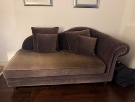 Méridienne / chaise longue velours brun avec 4 coussins