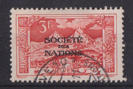 Tutti i francobolli: Schweiz: 3 Fr. Société des Nations - Kat. 60.-- – Usato da Eschlikon TG venduto da PhilCon