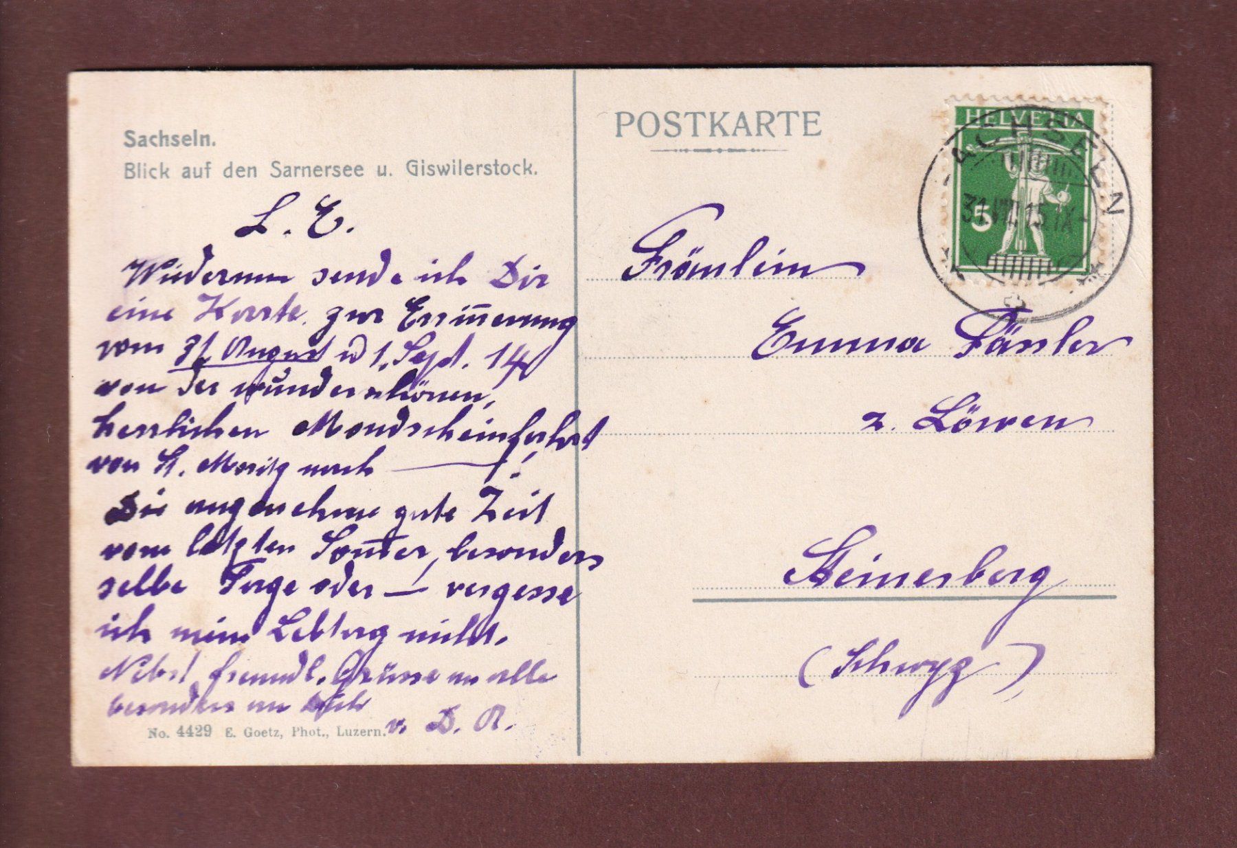 Cartoline postali: SACHSELN - 1915 – Usato da Pully venduto da nicecards 1