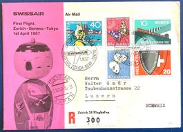 1957 Swissair Erstflug R- Flugpost Zürich - Genève - Tokyo