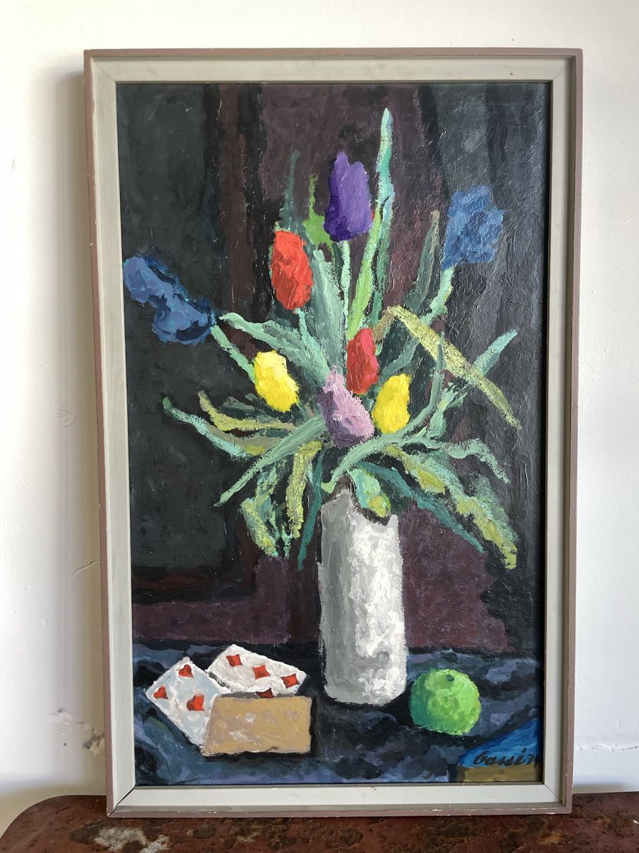 Dipinti: Gemälde Stilleben Blumen Jasskarten Signiert – Usato da Bern venduto da fotolog111 4