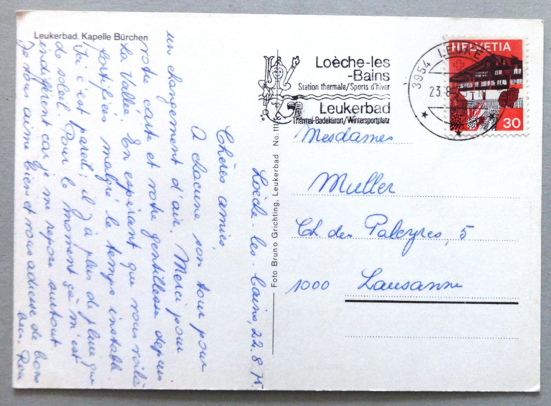 Cartoline postali: Leukerbad, Kapelle Bürchen – Usato da Fétigny venduto da Billy2miny 1