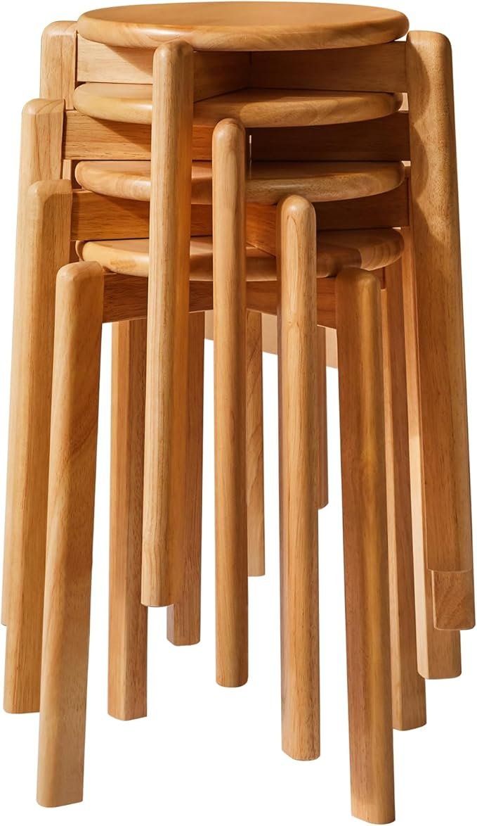 Sgabelli: 4  Holz Barhocker rund Sitzhocker stapelbar Esszimmerhocker – Nuovo e nell'imballaggio originale da Herisau venduto da Serenco