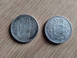 5 Franken Silber 1933 und 1939
