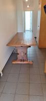 Grande table de monastère ancienne en bois avec 10 chaises