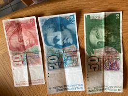 Alte Schweizer Banknoten 10, 20, 50 Franken