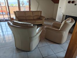 Polstergarnitur Leder - 3-Sitzer Sofa mit 2 Sesseln