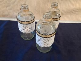 Boho 3er Set Flaschen, Tischdeko, Hochzeit, Vintage