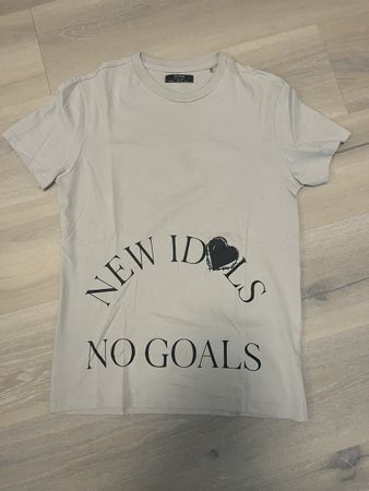 T-Shirt beige mit Print & Backprint unisex XS neu