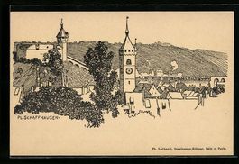 Litho Schaffhausen, Ortsansicht mit Tür
