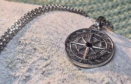 Collana con ciondolo bussola in acciaio inox 33cm, uomo