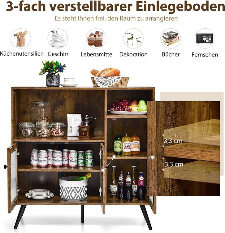 Aipunlus Küchenschrank Sideboard - Mit Glastüren Und Schublade