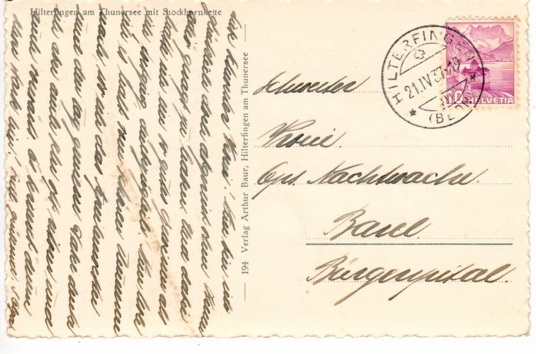 Cartoline postali: Hilterfingen 1937 – Usato da Wolhusen venduto da Curver9 1