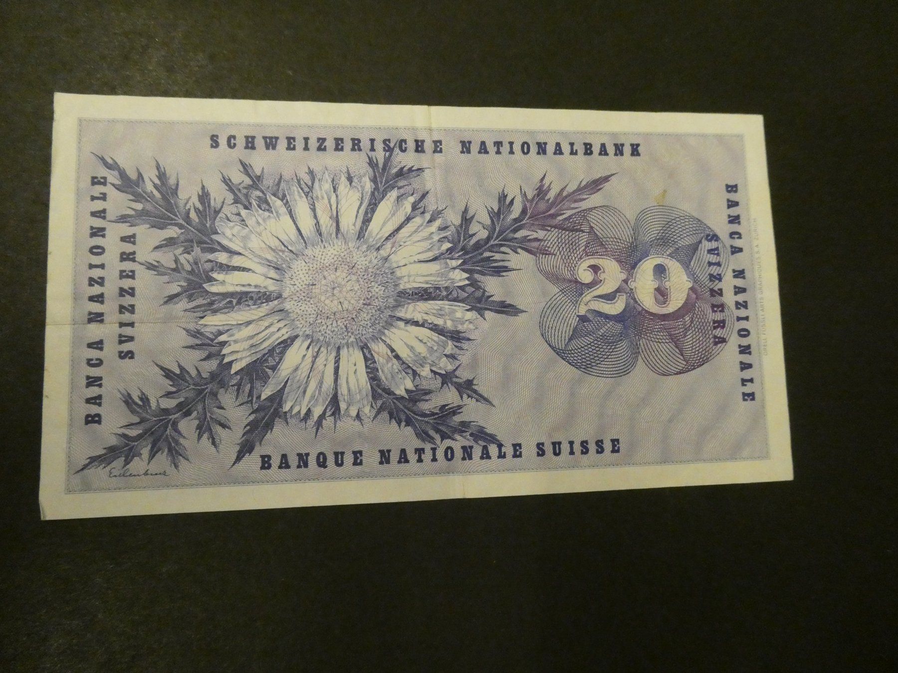 Banknoten: Schweiz 1974, 20 Franken – Gebraucht aus Hinterforst von Rohusri 1