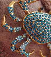 Brosche Krebs - Strass blau / türkis